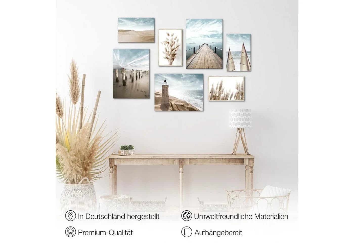 Novart Wandbild Strand Meer Leuchtturm 7-teilig Blau Beige - Bild 3