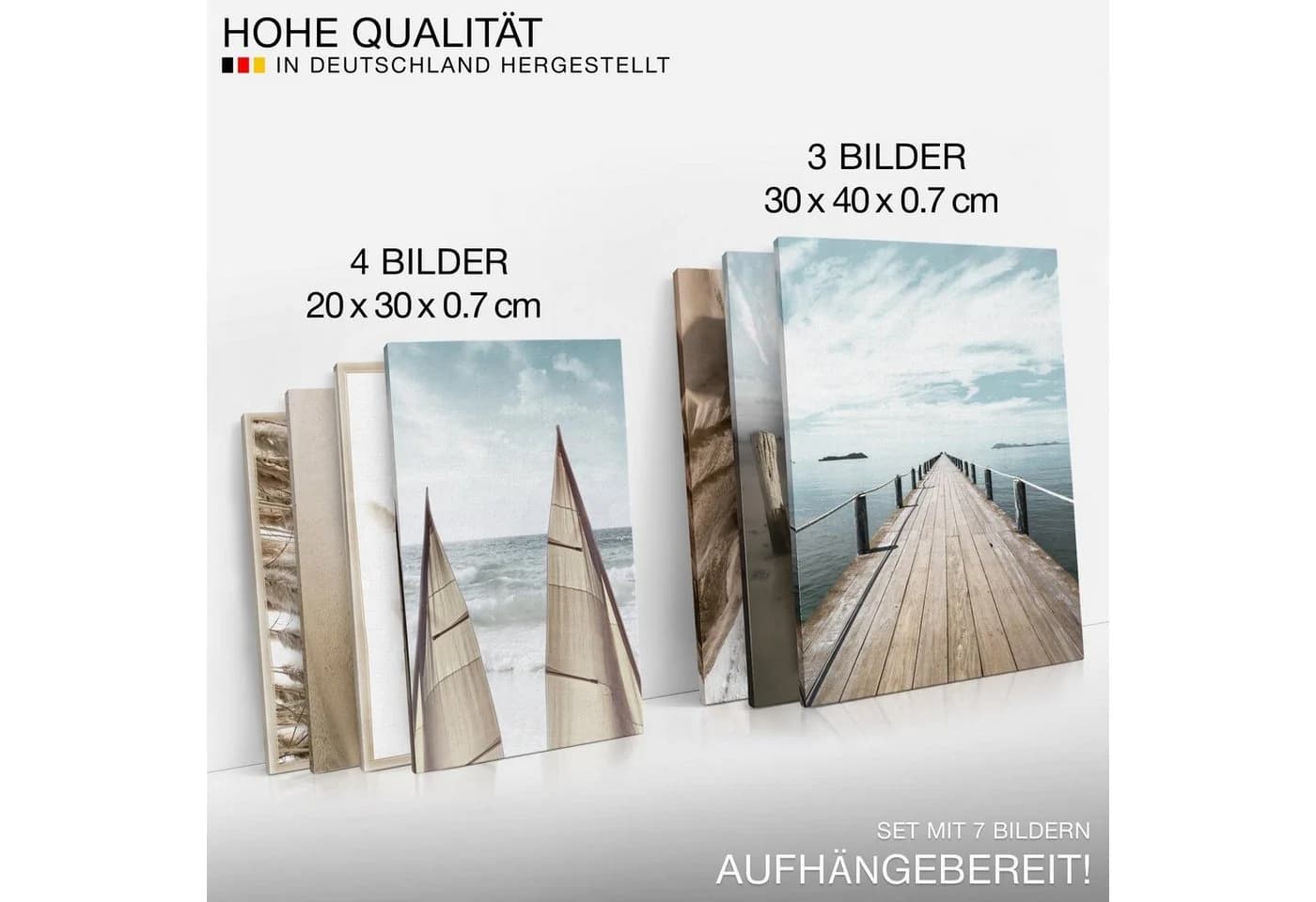 Novart Wandbild Strand Meer Leuchtturm 7-teilig Blau Beige - Bild 4