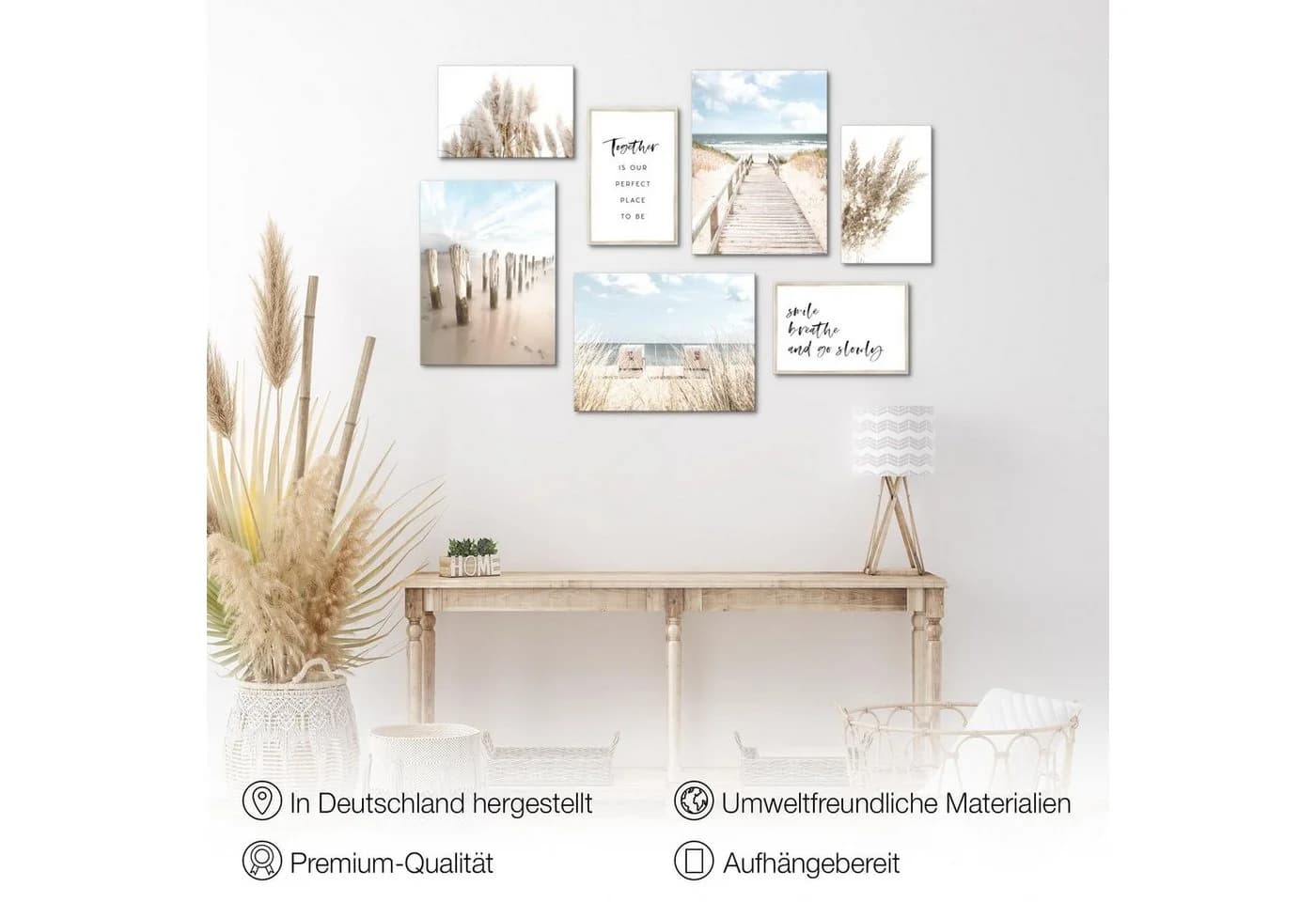 Novart Wandbild Strand Meer Boho - Komplett Aufhängfertig - Blau Beige - Bild 3