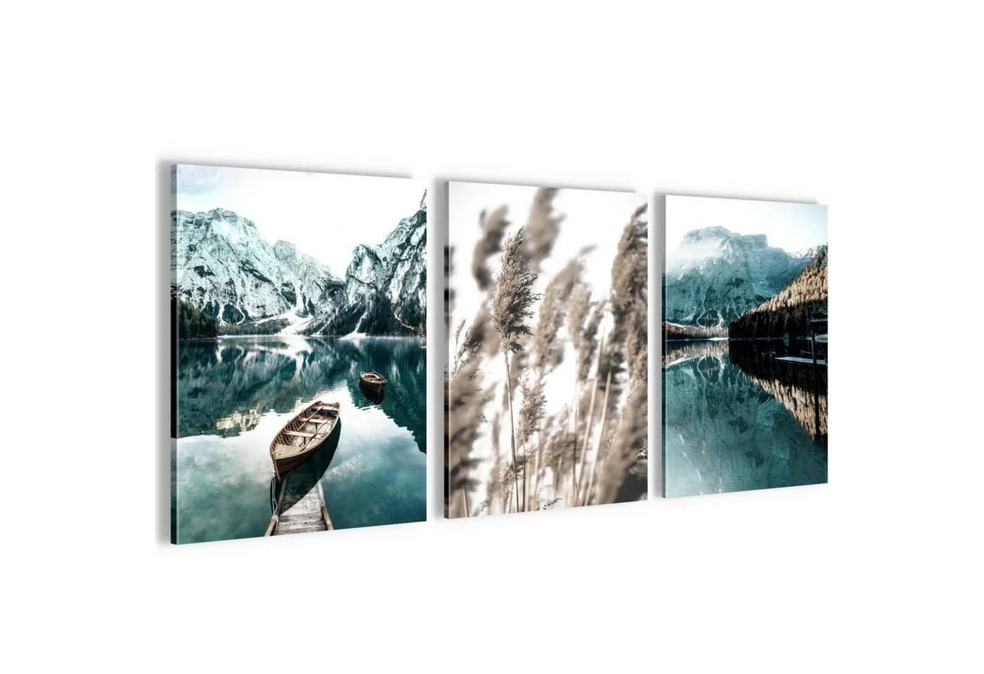 Novart Wandbild 3er Set Natur Landschaft Berge Boho Wohnzimmer Deko