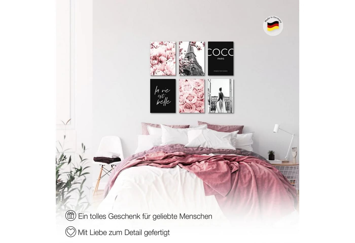 Novart Wandbild-Set 6-teilig Rosa Fashion Paris Mädchen Teenager - Bild 5