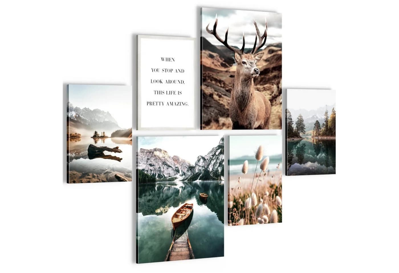 Novart Wandbild Set Wohnzimmer Wald Hirsch Natur Berge - Bild 2