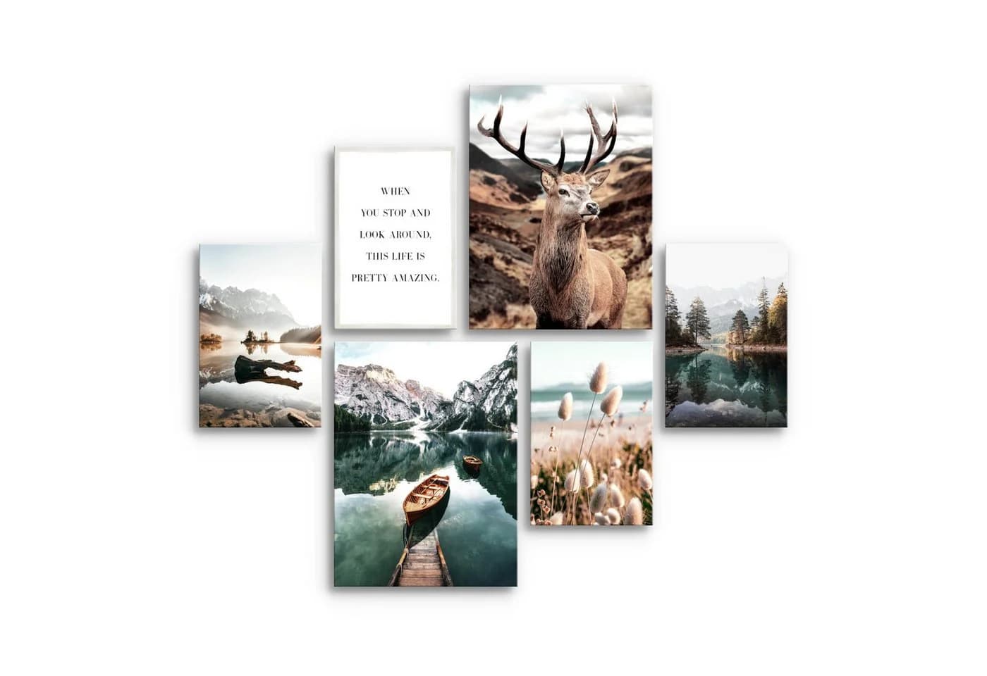 Novart Wandbild Set Wohnzimmer Wald Hirsch Natur Berge - Bild 3