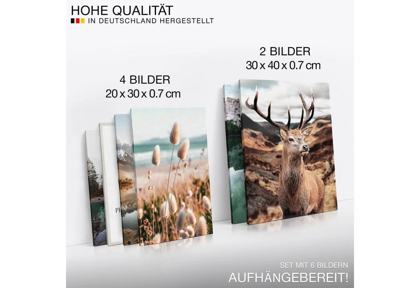 Novart Wandbild Set Wohnzimmer Wald Hirsch Natur Berge - Bild 5