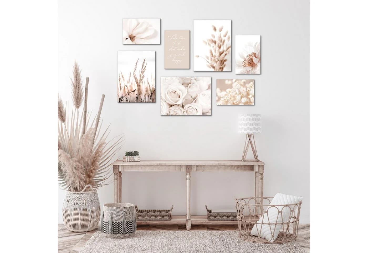 Novart Wandbild Boho Natur Blumen Beige - Komplett Aufhängfertig - Bild 3