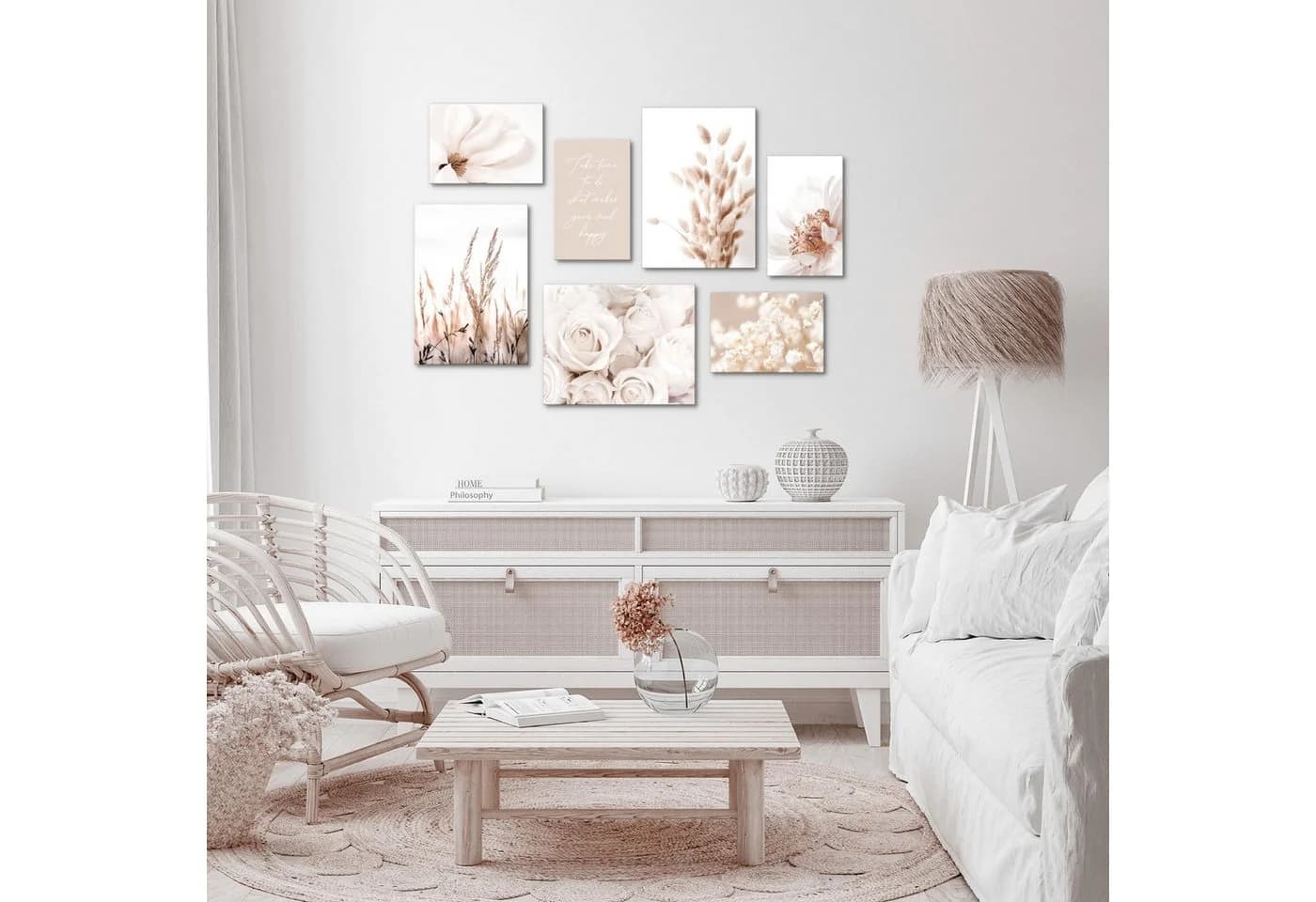 Novart Wandbild Boho Natur Blumen Beige - Komplett Aufhängfertig - Bild 4