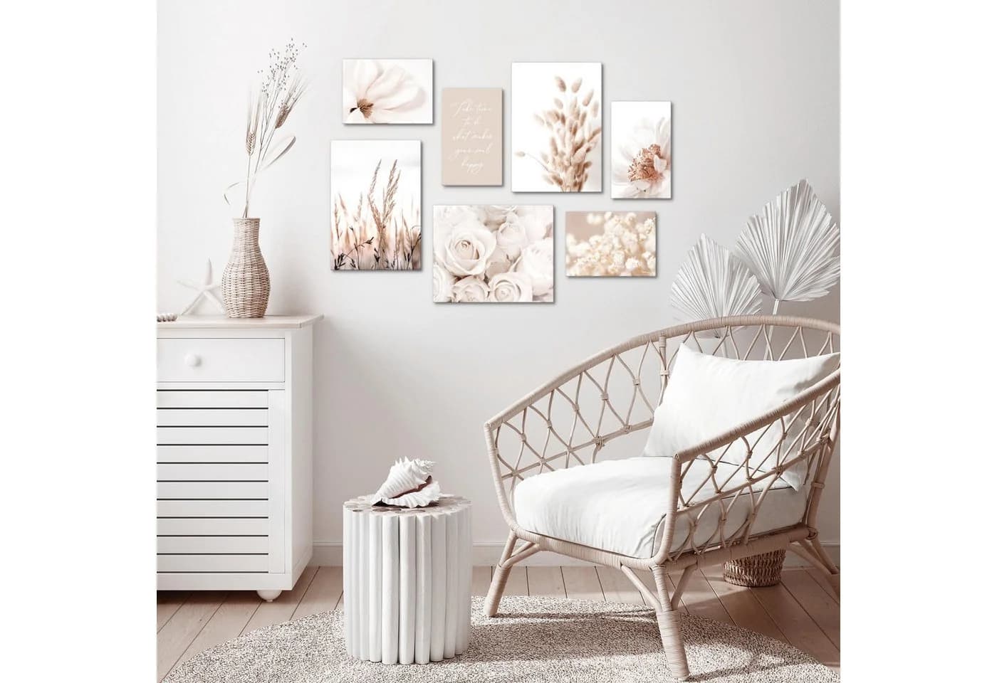 Novart Wandbild Boho Natur Blumen Beige - Komplett Aufhängfertig - Bild 5