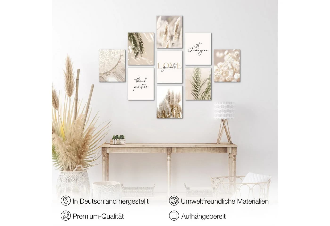 Novart Wandbild Wandbilder Wohnzimmer Boho Natur 100x70 cm, Love 9 Bilder 20x25 cm, made in Germany, Wohnzimmer Schlafzimmer Deko, Landhaus, Bohemian - Bild 5