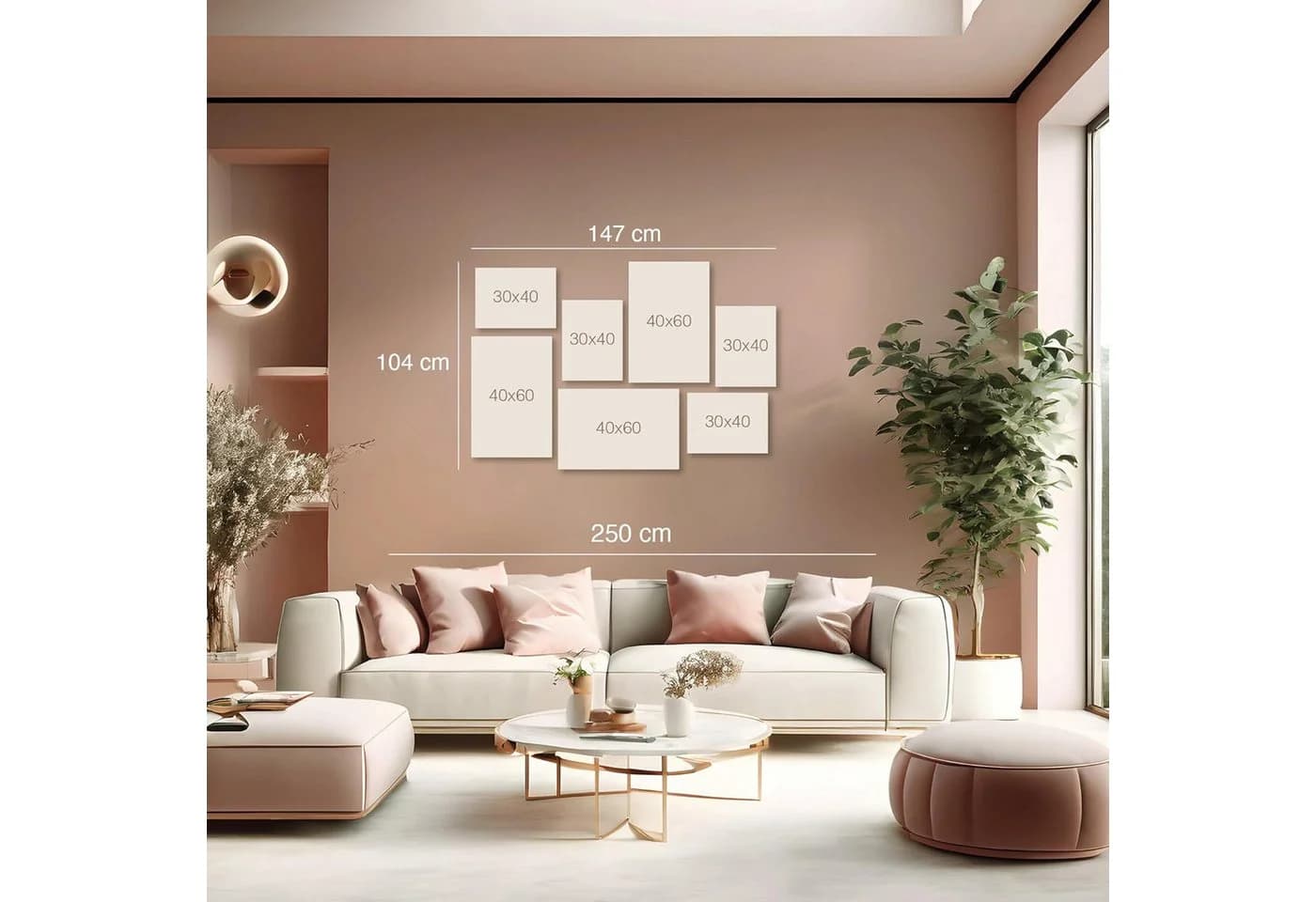 Novart Wandbild Set Boho Beige Pampas Blätter Natur