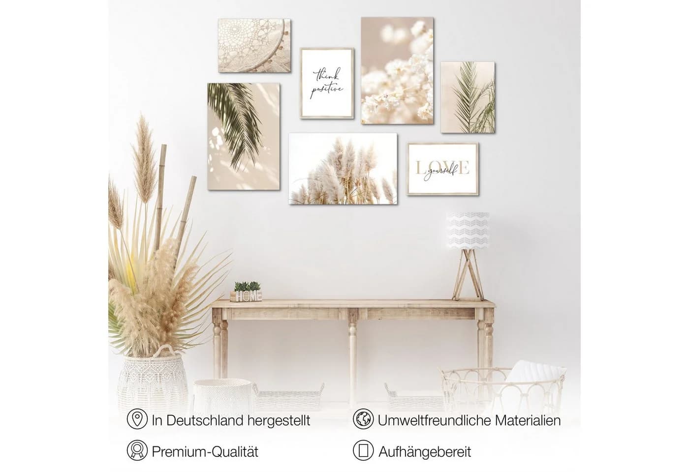 Novart Wandbild Set Boho Beige Pampas Blätter Natur - Bild 4