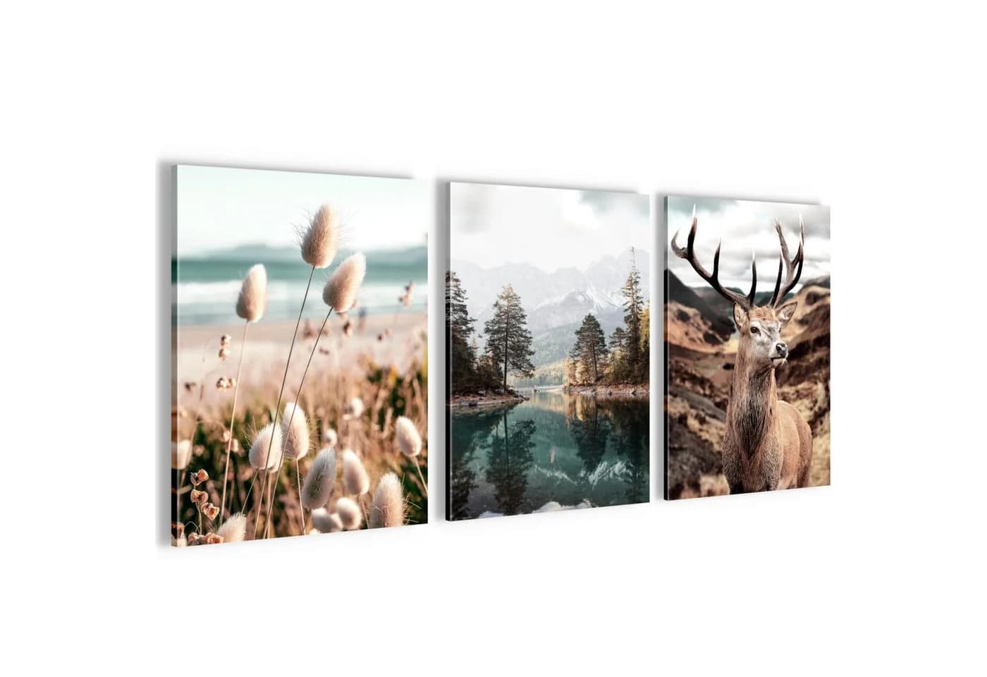 Novart Wandbild Wald Natur Bilder Set 3 Teilig Berge Hirsch - Bild 2