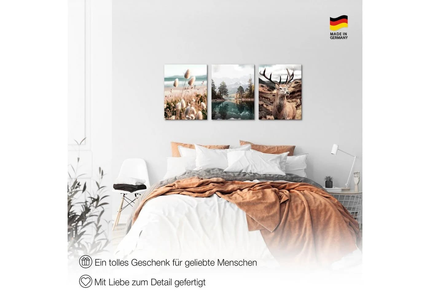 Novart Wandbild Wald Natur Bilder Set 3 Teilig Berge Hirsch - Bild 4