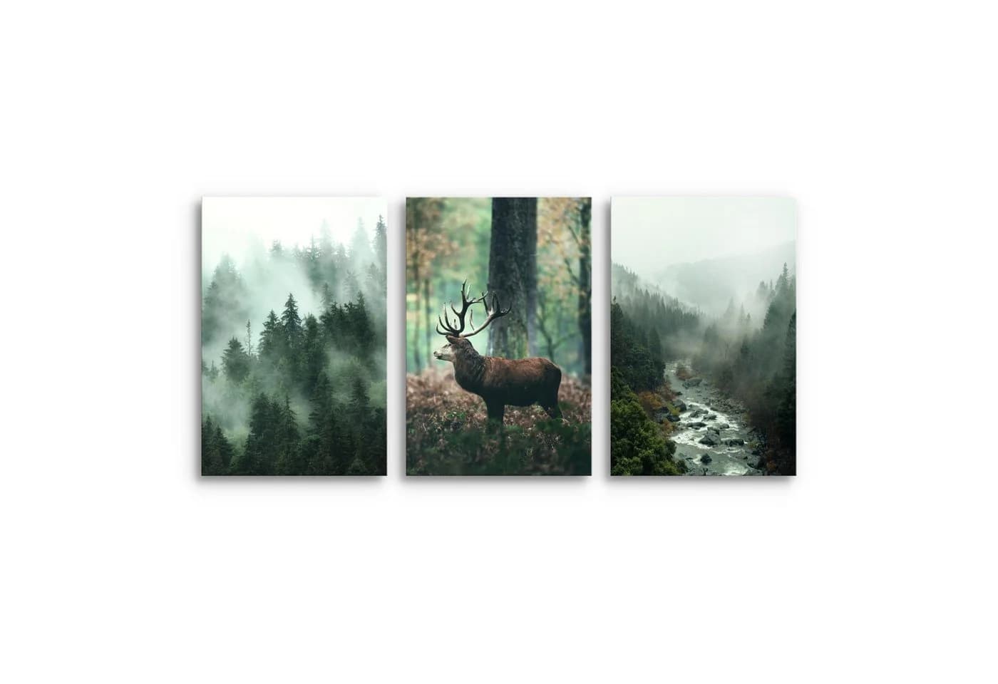 Novart Wandbild Wald Natur Bilder Set 3 Teilig Hirsch