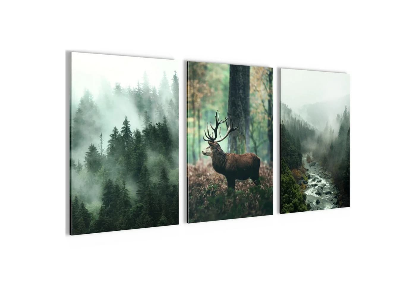 Novart Wandbild Wald Natur Bilder Set 3 Teilig Hirsch - Bild 2