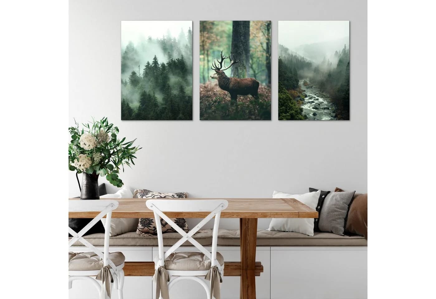 Novart Wandbild Wald Natur Bilder Set 3 Teilig Hirsch - Bild 4