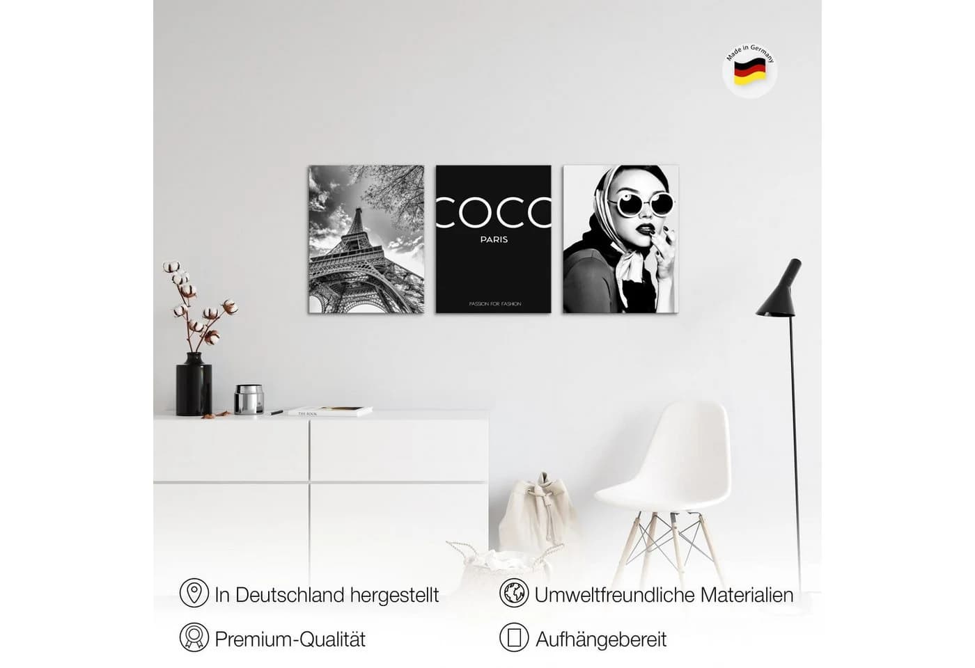Novart 3er Wandbild-Set Coco Modern 30x40 cm Aufhängfertig