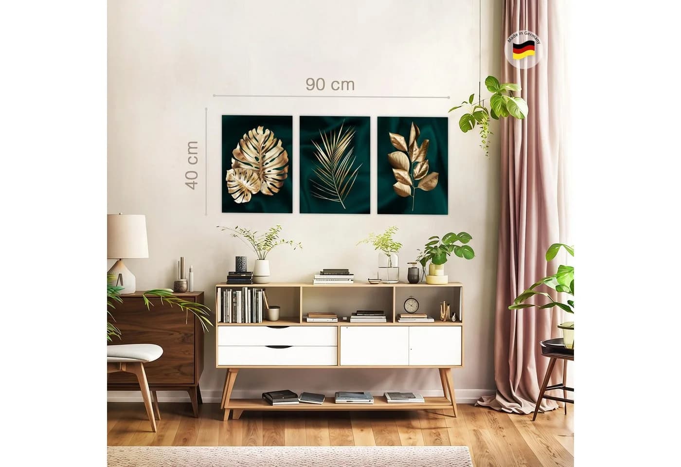 Novart Wandbild Goldene Blätter 3er Set Modern 30x40 cm - Bild 3