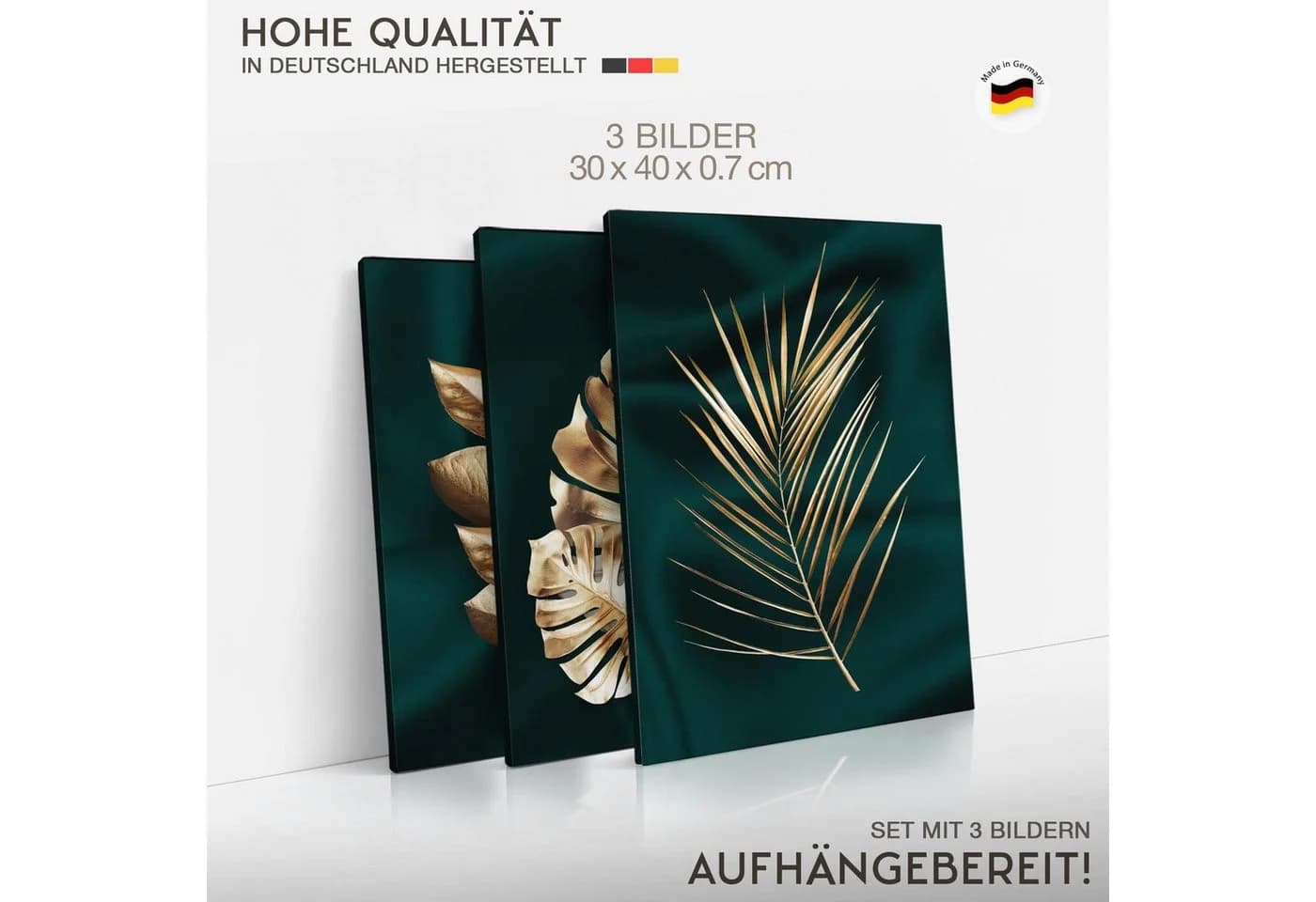 Novart Wandbild Goldene Blätter 3er Set Modern 30x40 cm - Bild 4