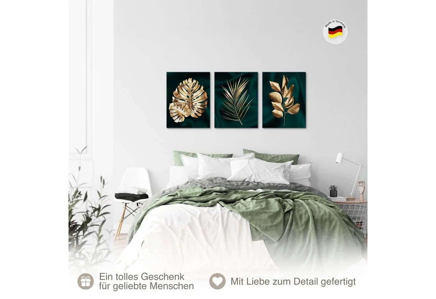 Novart Wandbild Goldene Blätter 3er Set Modern 30x40 cm - Bild 5