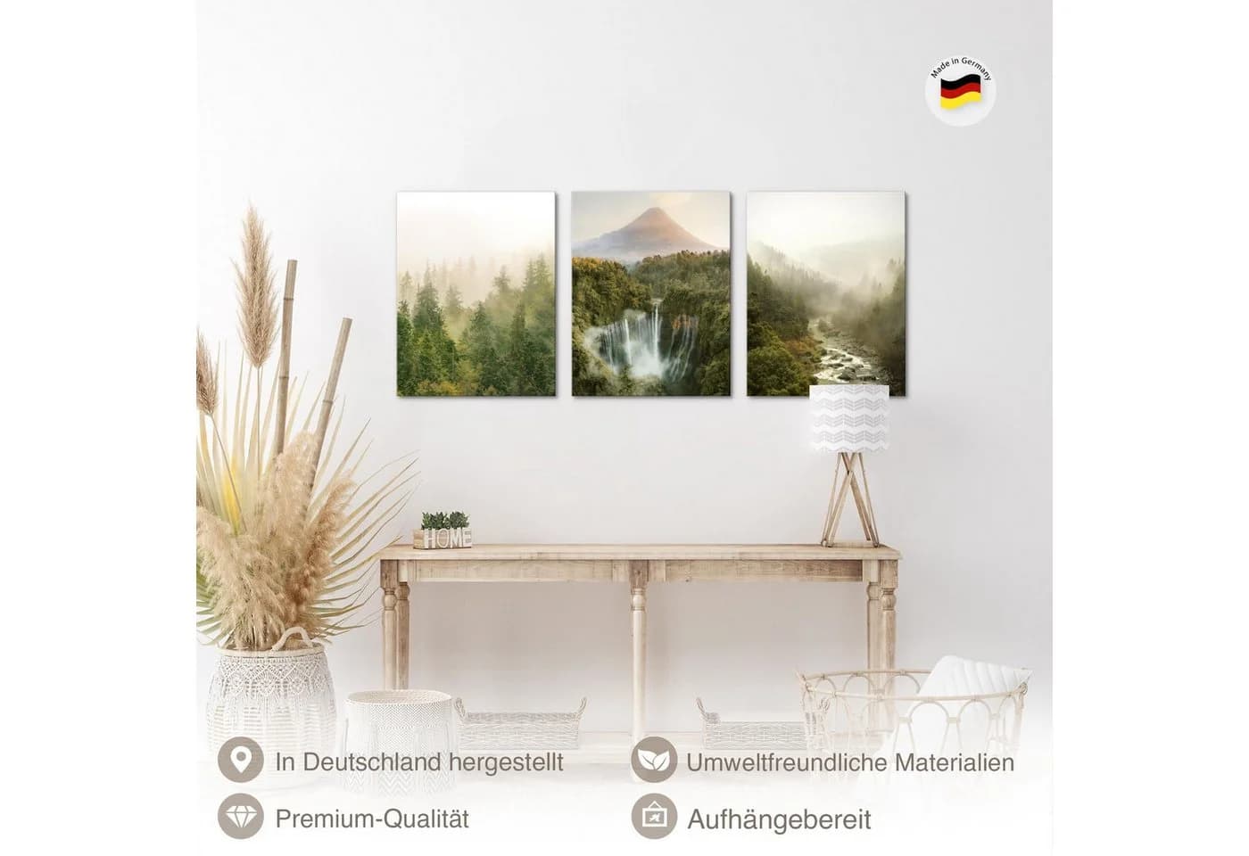 Novart Wandbild Set 3x Natur Berge Wald Landschaft 30x40 cm