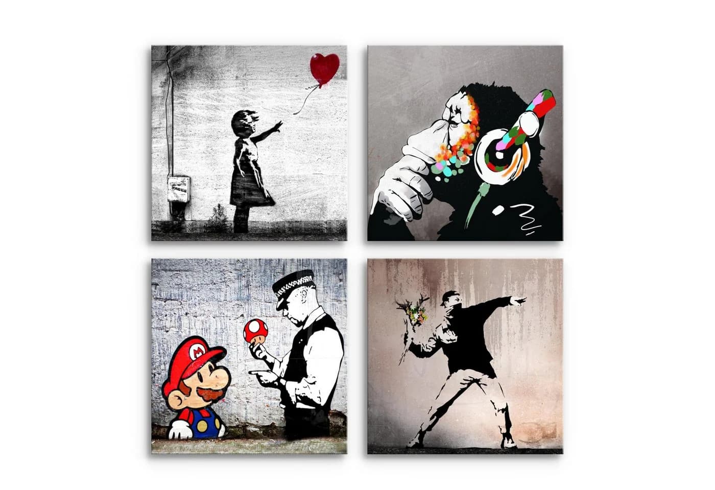 Novart Wandbild Set Banksy Style Collage Loft Grau Modern Streetart Graffiti