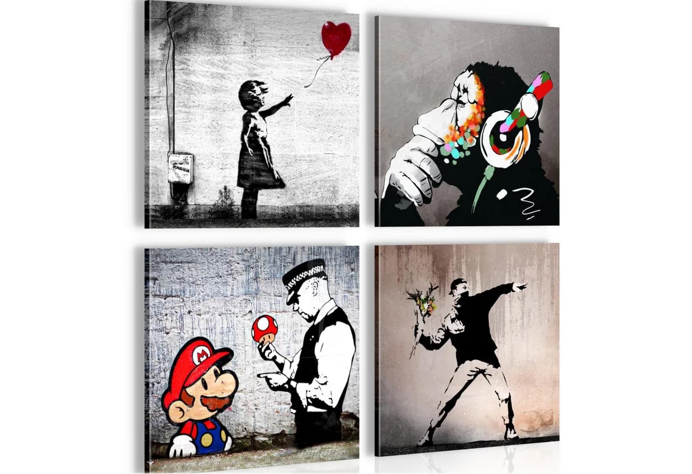 Novart Wandbild Set Banksy Style Collage Loft Grau Modern Streetart Graffiti - Bild 2