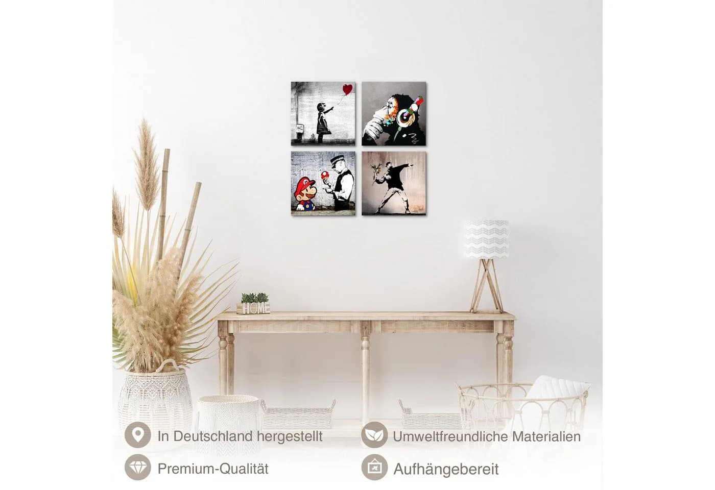 Novart Wandbild Set Banksy Style Collage Loft Grau Modern Streetart Graffiti - Bild 5