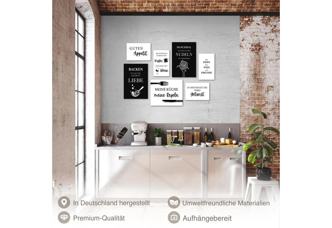Novart Wandbild Küche Schwarz Weiss Esszimmer Set - Bild 4