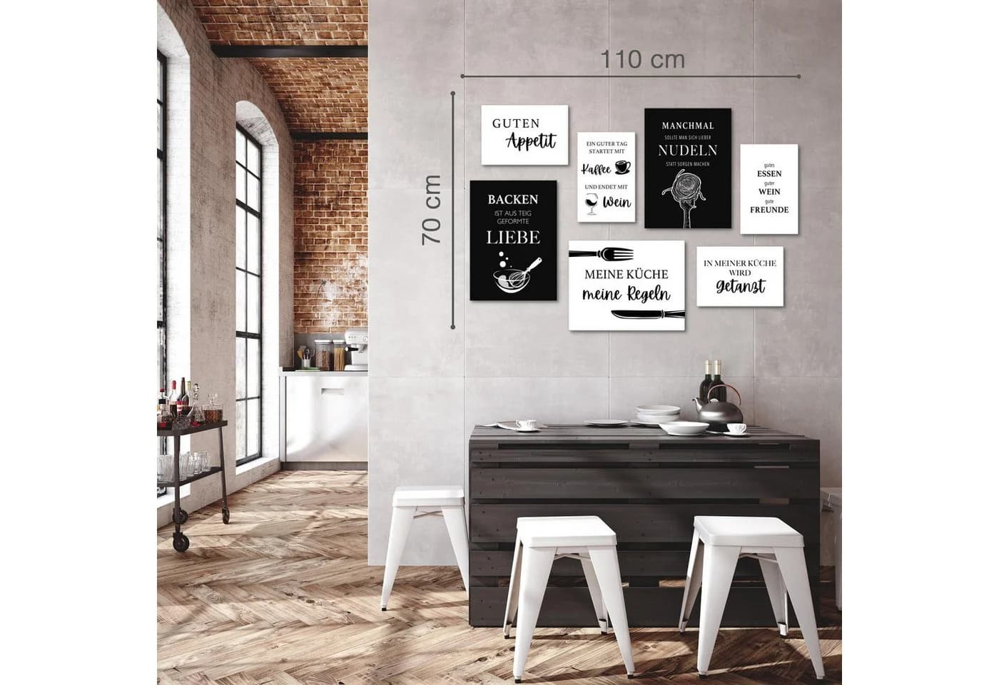 Novart Wandbild Küche Schwarz Weiss Esszimmer Set - Bild 5