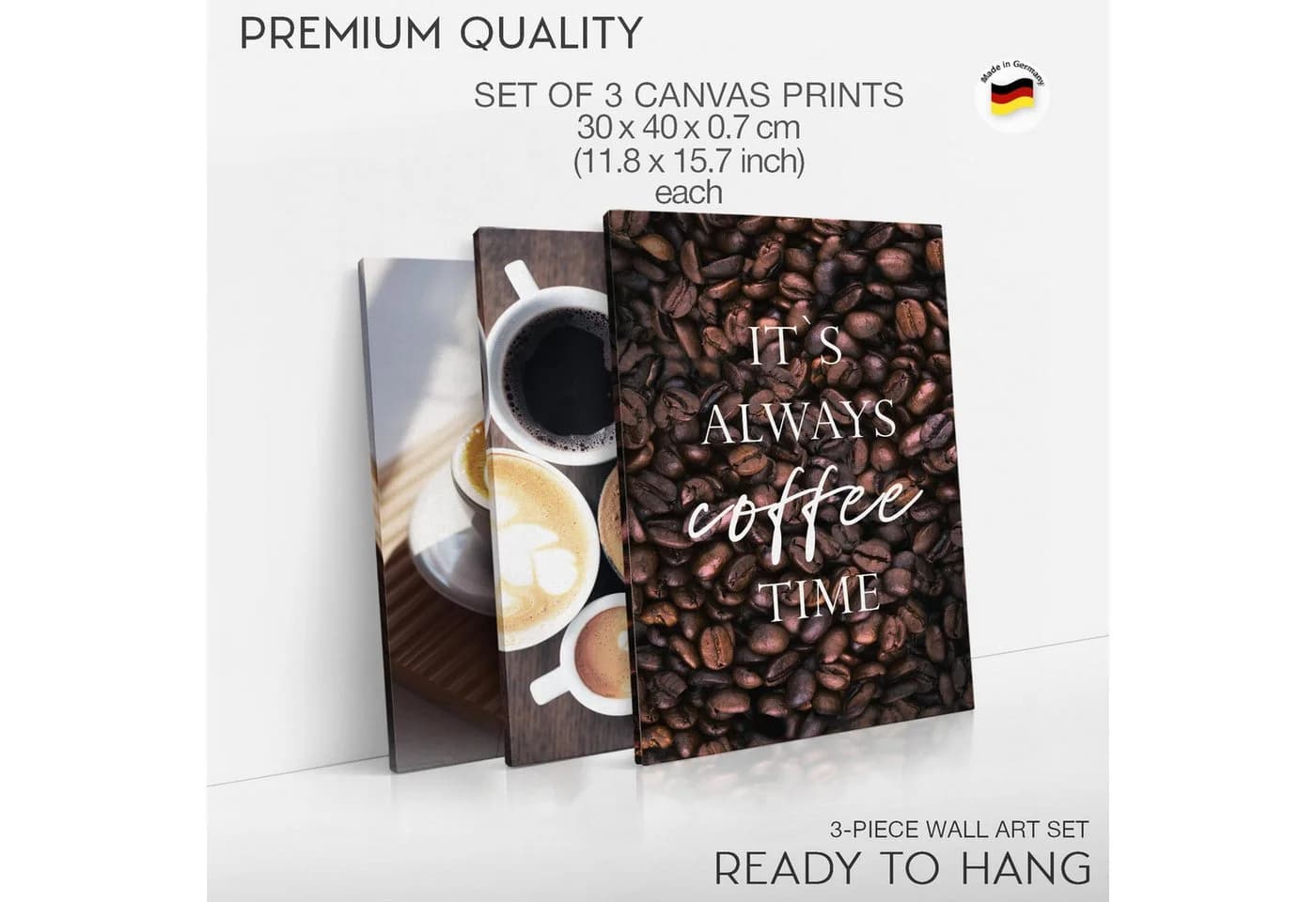 Novart 3er Wandbild Set Kaffee 30x40 cm Modern Aufhängfertig - Bild 5