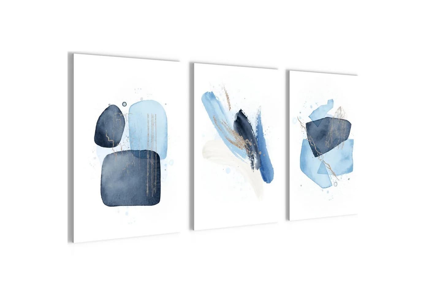 Novart Wandbild 3er-Set Abstrakt Weiß Blau Aufhängfertig - Bild 2