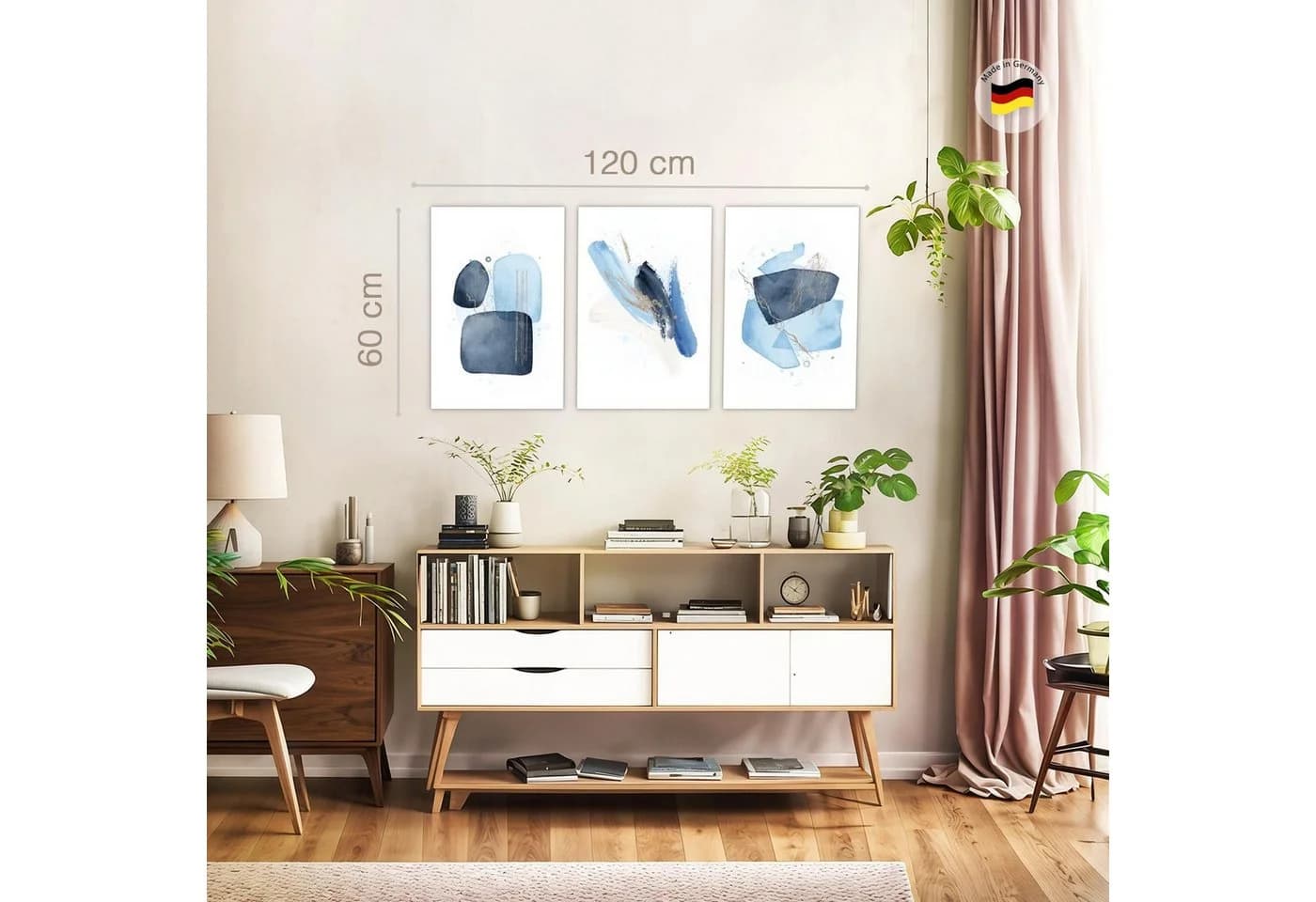 Novart Wandbild 3er-Set Abstrakt Weiß Blau Aufhängfertig - Bild 3