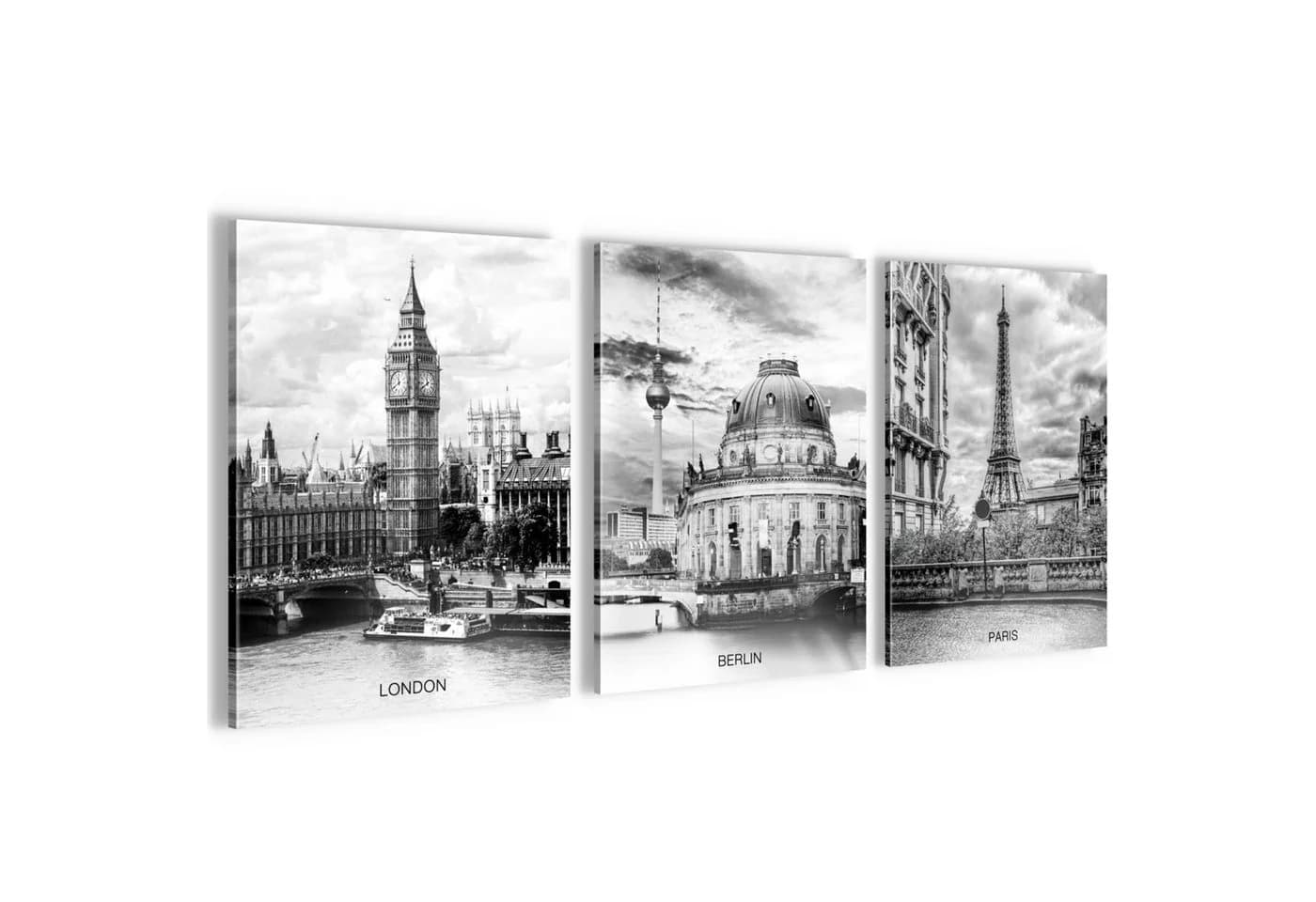 Novart Wandbild Set 3-tlg. Städte Berlin London Paris Schwarz Weiß - Bild 2