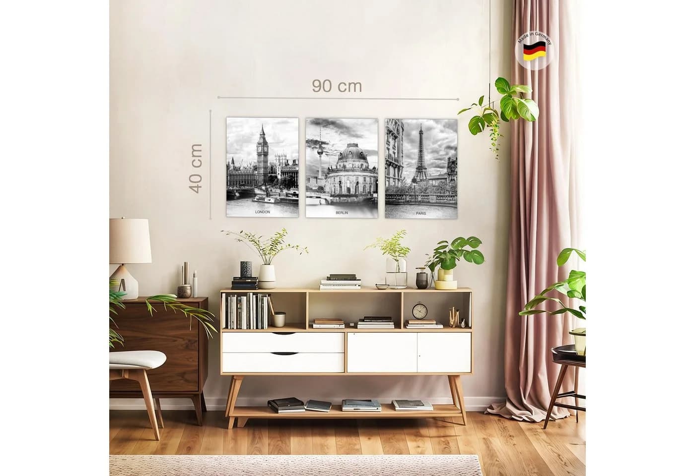Novart Wandbild Set 3-tlg. Städte Berlin London Paris Schwarz Weiß - Bild 3