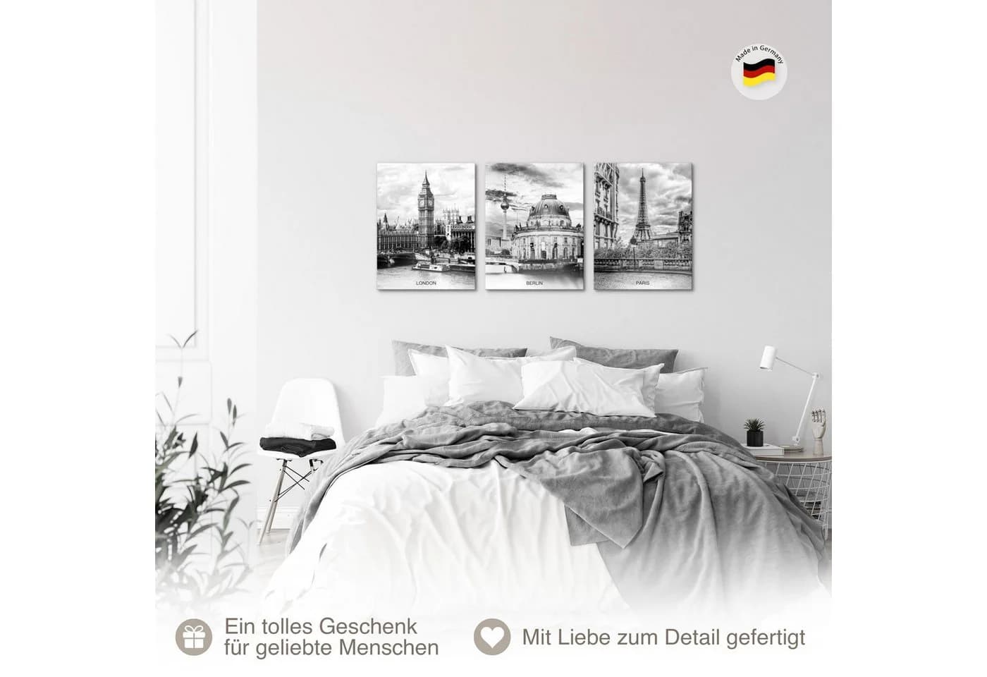 Novart Wandbild Set 3-tlg. Städte Berlin London Paris Schwarz Weiß - Bild 5