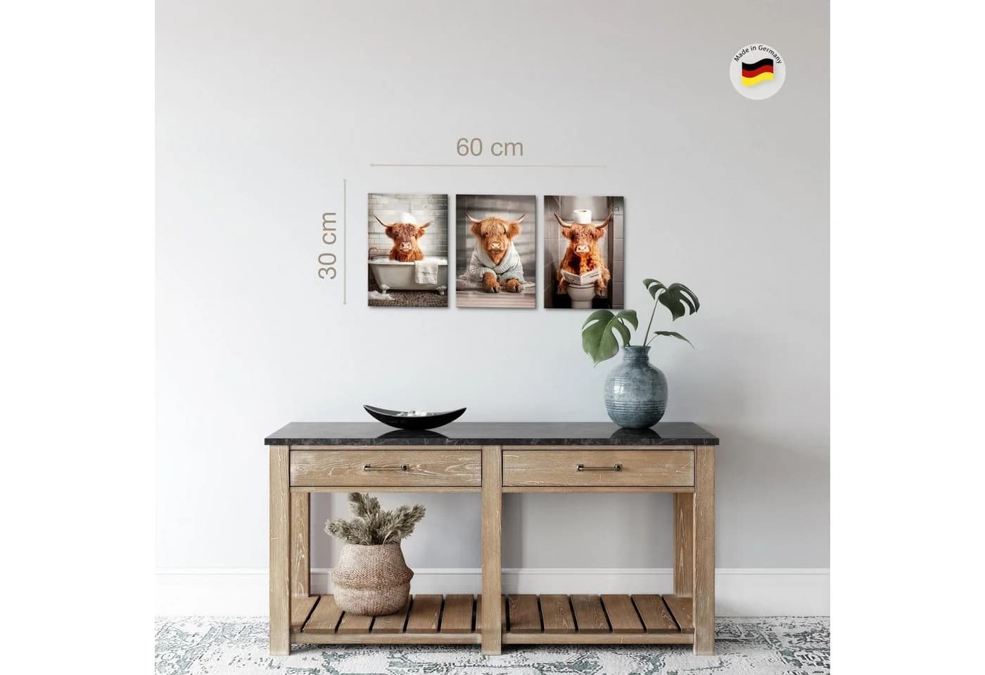 Novart 3er Set Wandbild Orange Kühe Tiere Deko - Bild 3