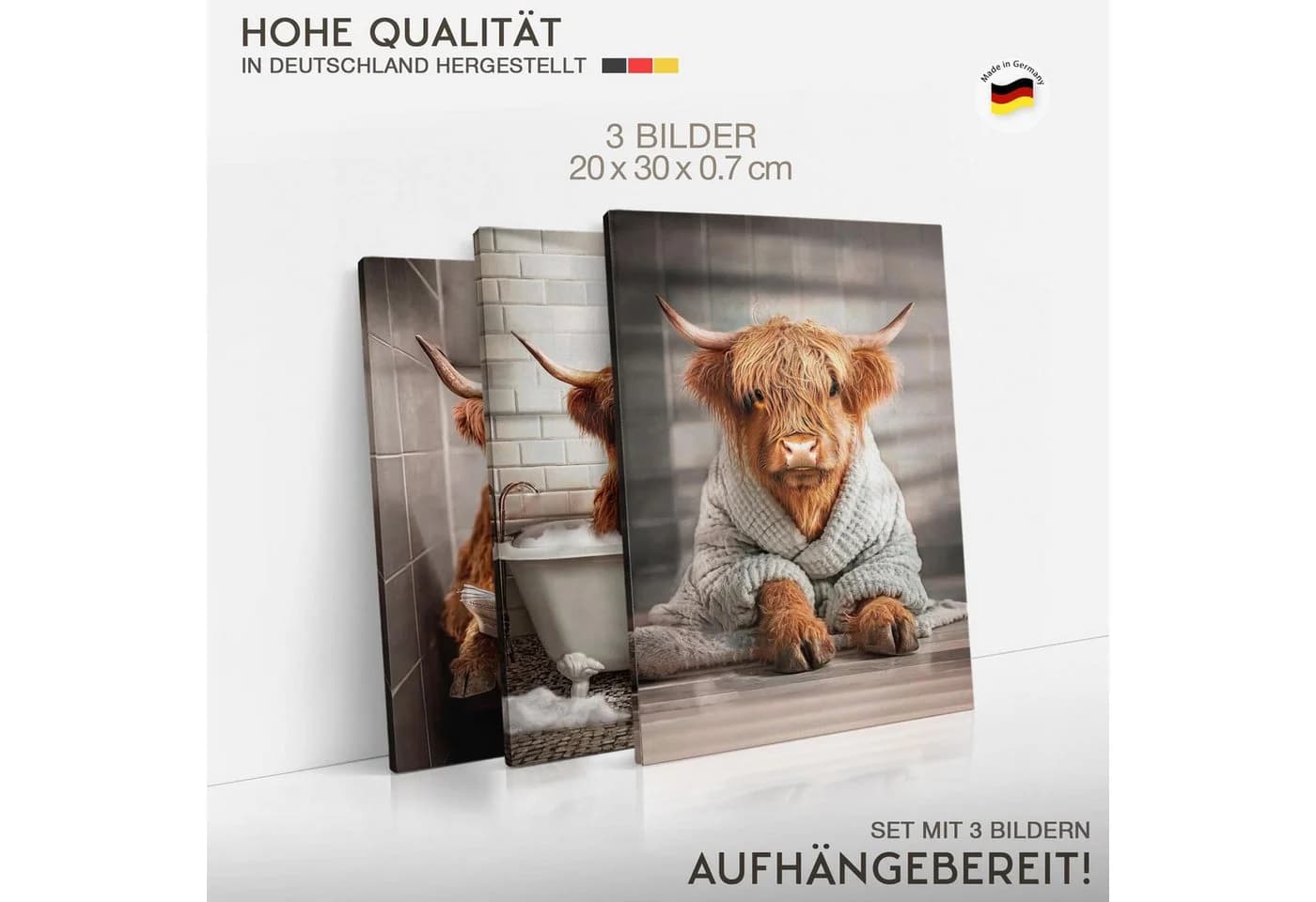 Novart 3er Set Wandbild Orange Kühe Tiere Deko - Bild 4