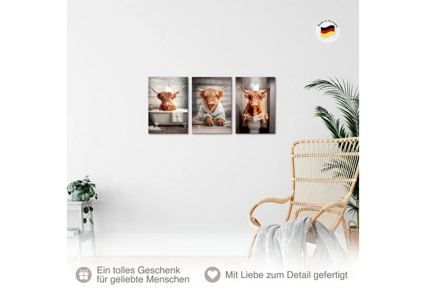 Novart 3er Set Wandbild Orange Kühe Tiere Deko - Bild 5