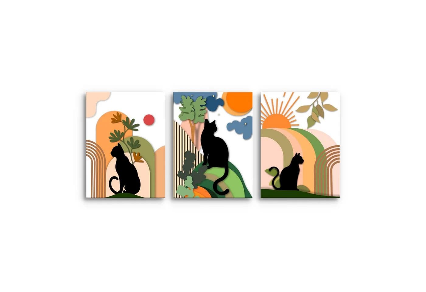 Novart XXL-Wandbild Katzen Abstrakt Modern Beige Orange