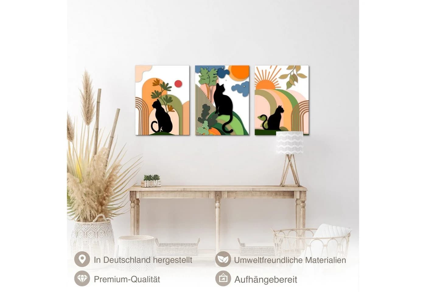 Novart XXL-Wandbild Katzen Abstrakt Modern Beige Orange - Bild 4