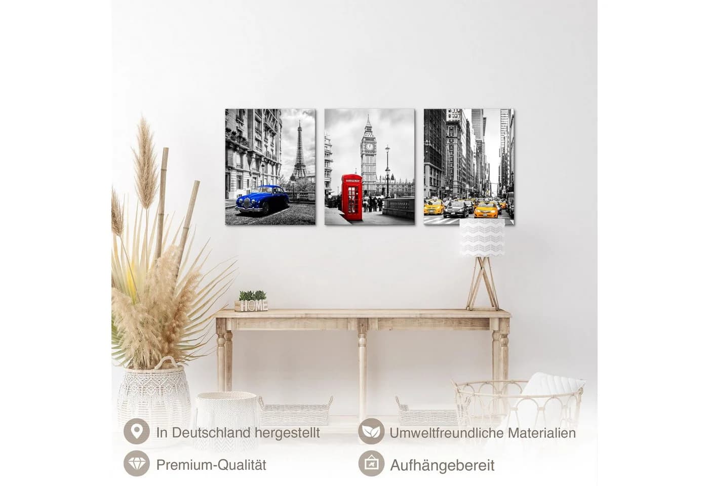 Novart Wandbild Set Städte Berlin London Paris Schwarz Weiß Collage