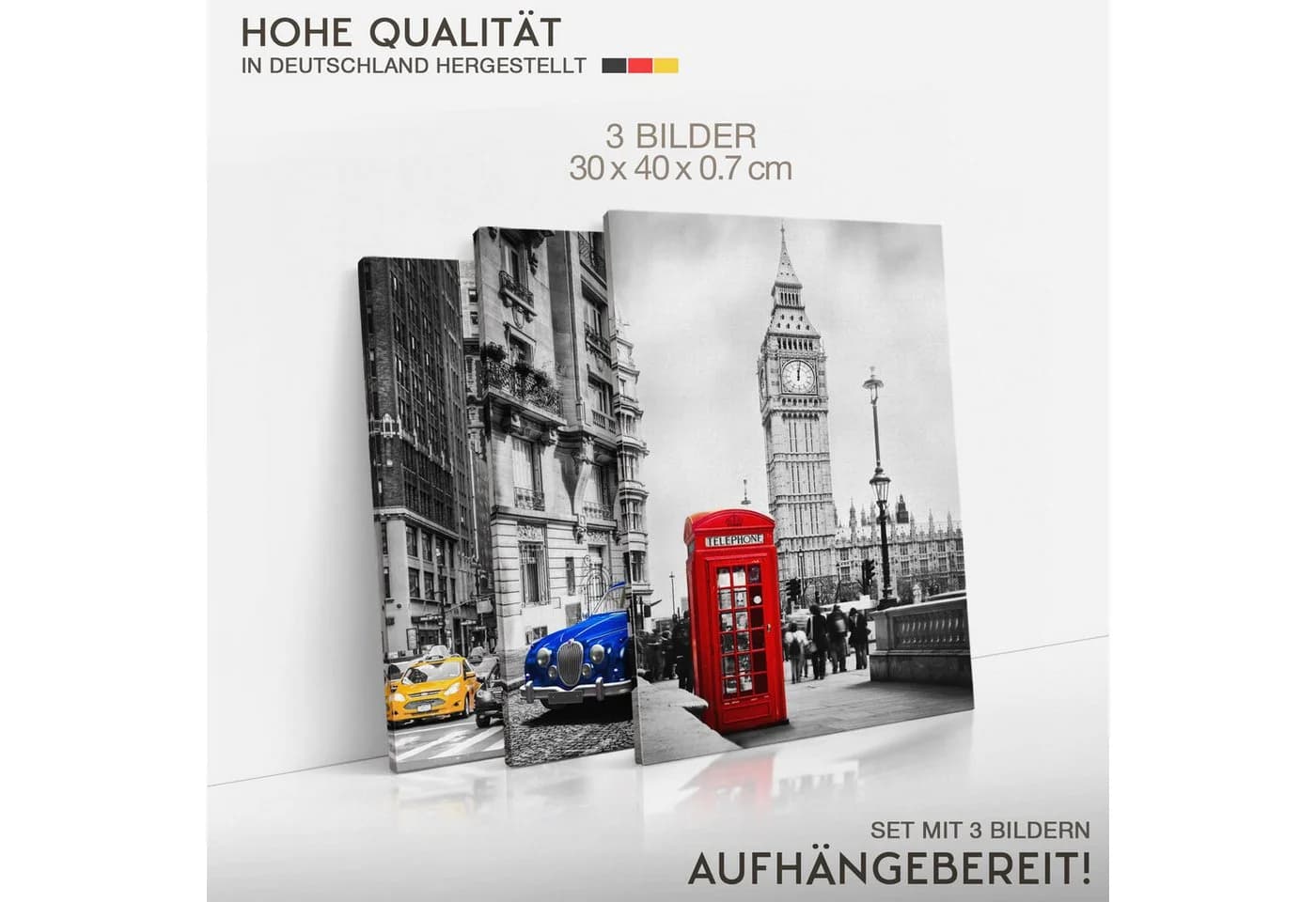 Novart Wandbild Set Städte Berlin London Paris Schwarz Weiß Collage - Bild 3