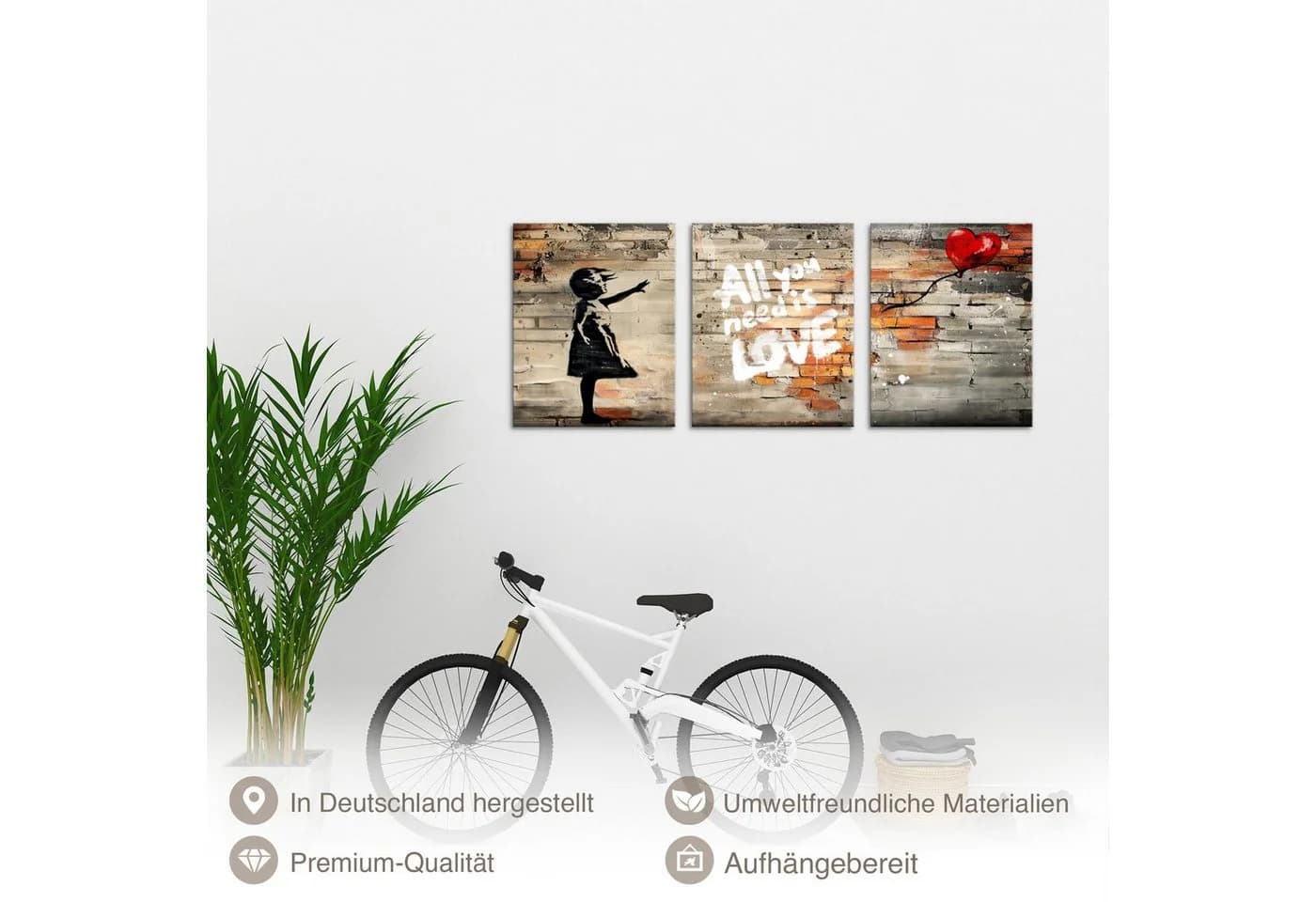 Novart Wandbilder Set Banksy Style 3-tlg. Streetart Collage Balloon Girl - Bild 4