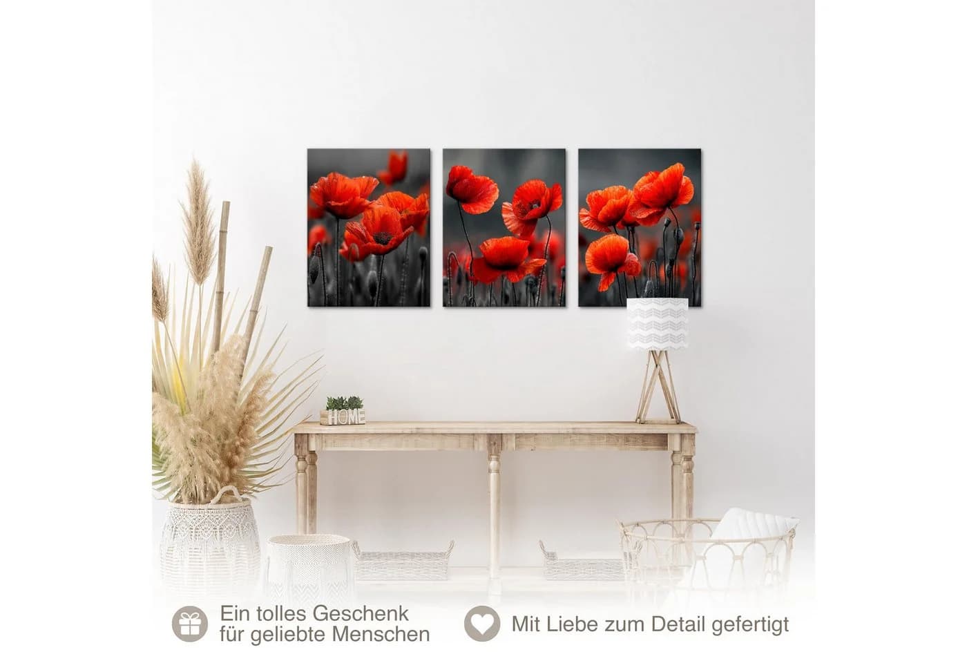 Novart Wandbild Baum des Lebens Abstrakt Modern Set Wohnzimmer Mohnblumen - Bild 4