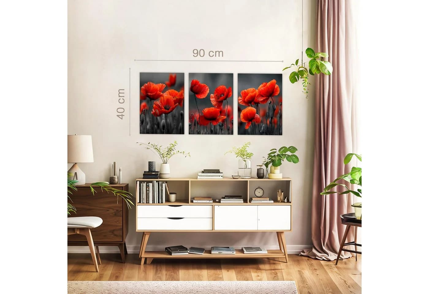 Novart Wandbild Baum des Lebens Abstrakt Modern Set Wohnzimmer Mohnblumen - Bild 5