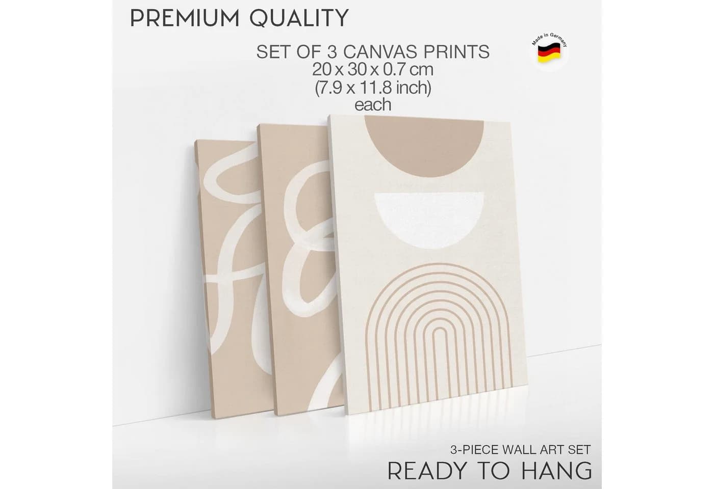 Novart Wandbild 3er Set Abstrakt Beige Linien 20x30 cm - Bild 5
