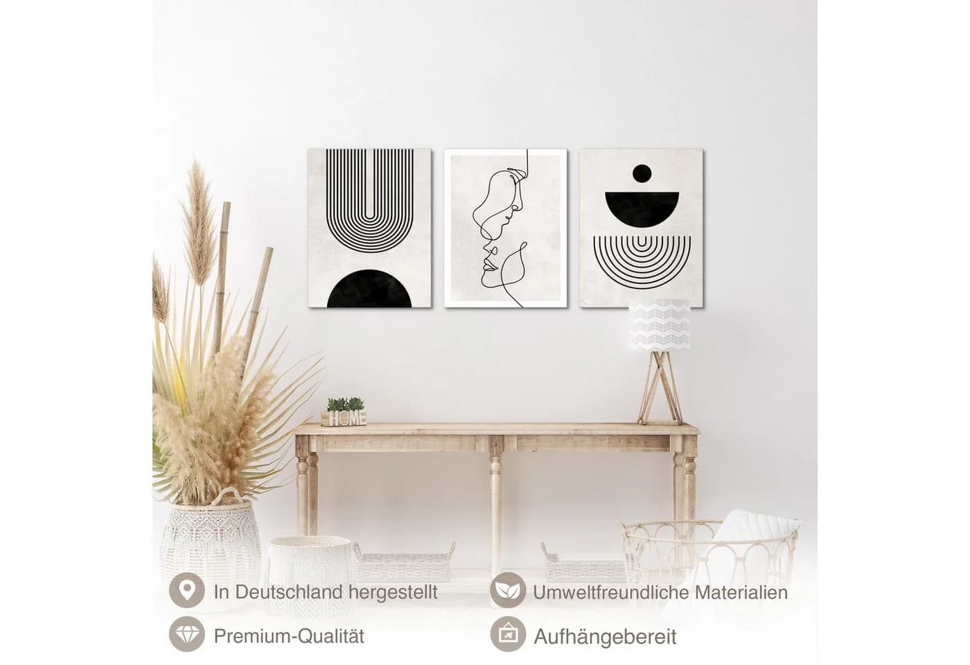 Novart Wandbild Set Abstrakte Kunst Schwarz-weiß Gesicht Wohnzimmer - Bild 3