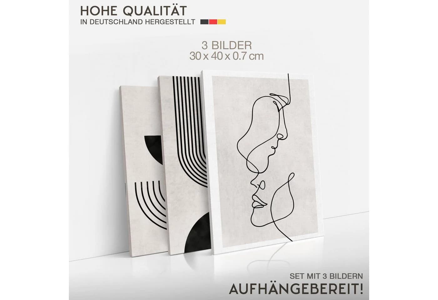 Novart Wandbild Set Abstrakte Kunst Schwarz-weiß Gesicht Wohnzimmer - Bild 5