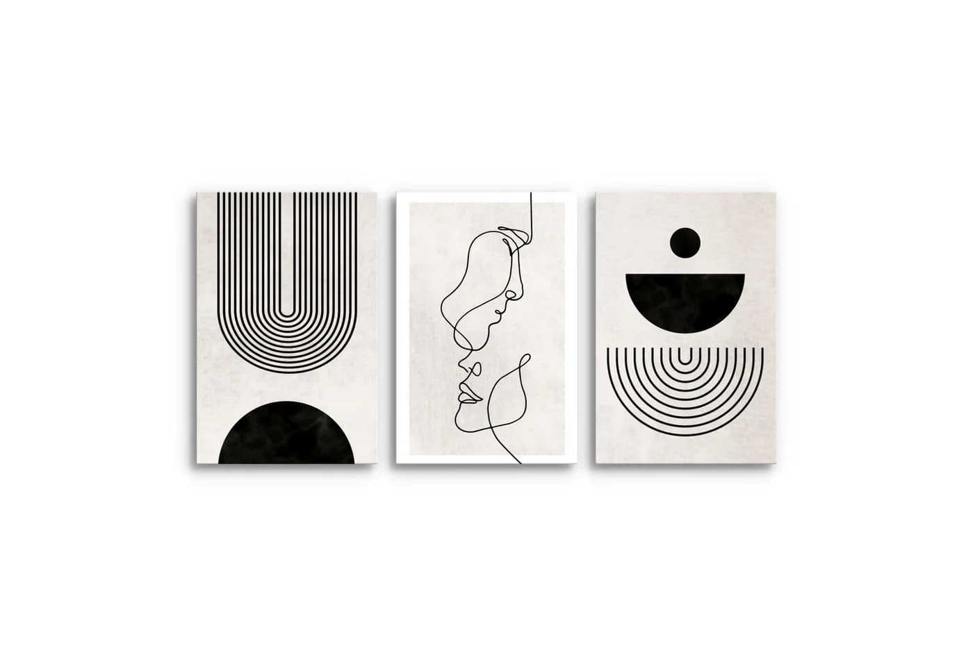 Novart Wandbild Set Abstrakte Kunst Schwarz-Weiß Gesicht