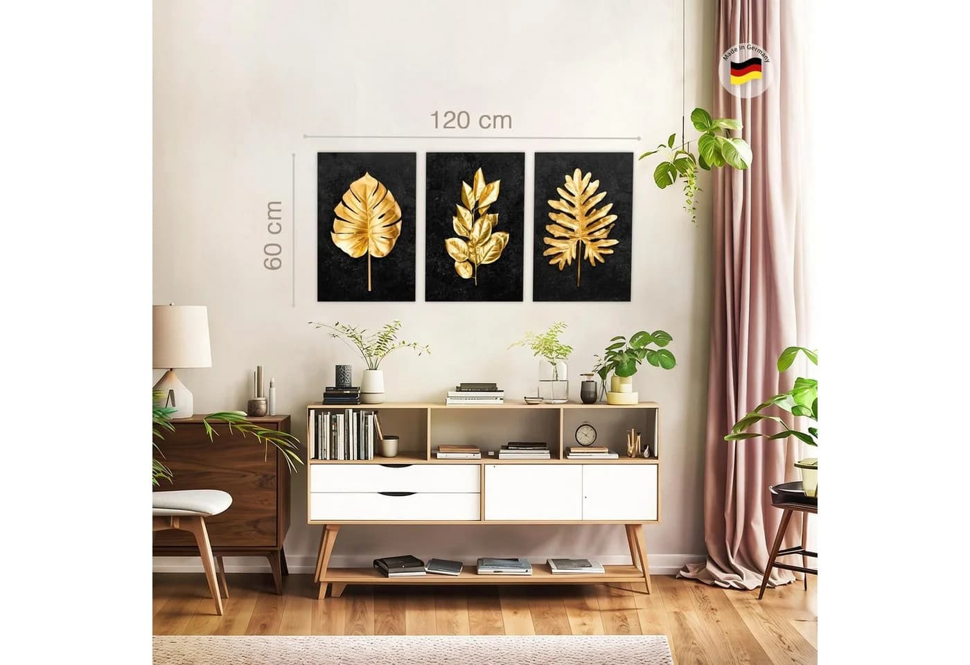 Novart Wandbild-Set 3-teilig "ene Blätter" Aufhängfertig - Bild 3
